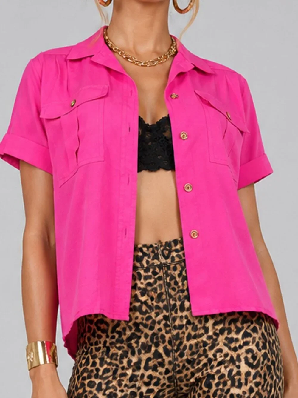 Vintage 90s Hot Pink Blouse | Button-Up Bright Pink Top | MEDIUM - Picture 3 of 3